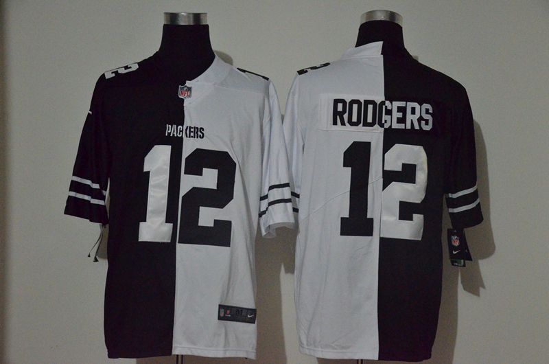 Men Green Bay Packers #12 Rodgers Black white Half version 2020 Nike NFL Jerseys->green bay packers->NFL Jersey